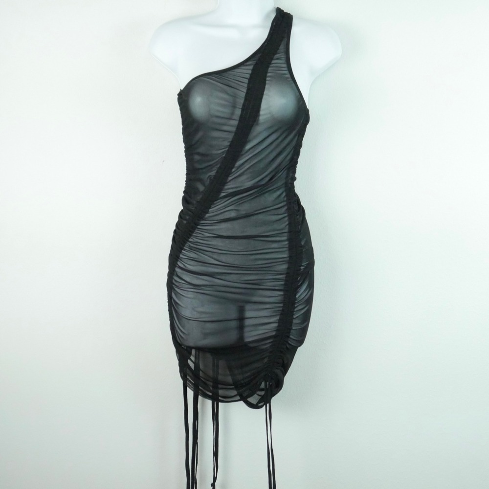 Darker Wavs Dolls‎ Kill Bassline Sheer Asymmetrical Ruched Dress Black Small NEW